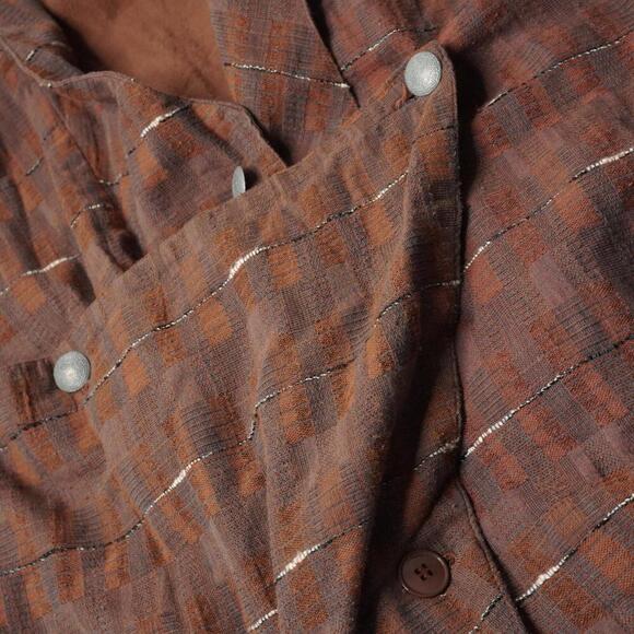 Vintage 80s French Designer Brown Blazer Jacket Plaid Dramatic Academia Punk XL - Picture 7 of 11
